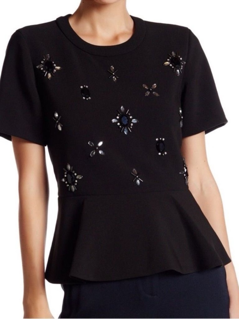 kate spade Black Jeweled Peplum Top